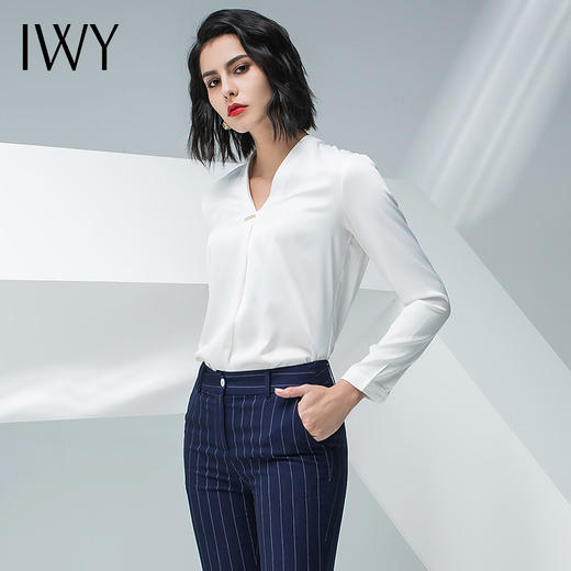 IWY/白色长袖衬衫蓝色条纹小脚裤套装BP871 商品图1