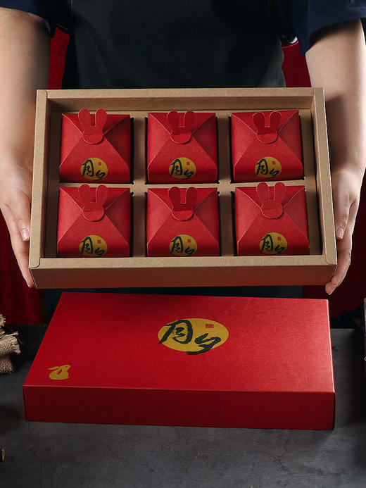 红色6粒月夕月饼盒套盒100g