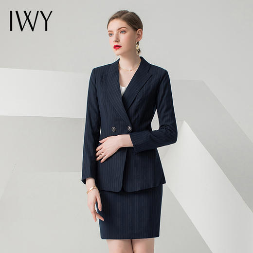 IWY/藏青色条纹长袖西装半裙套装CS10345 商品图2