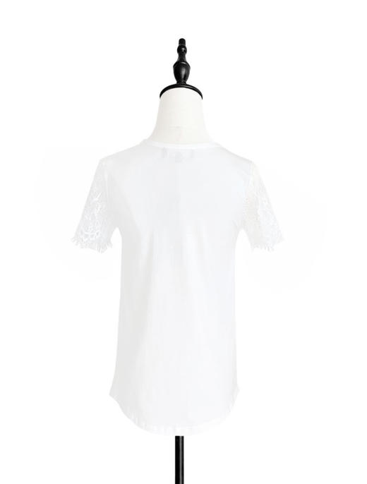 TYNVIE 蕾丝袖真丝拼接T恤 商品图3