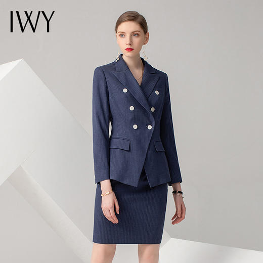 IWY/灰蓝色长袖西装半裙套装CS10344 商品图1