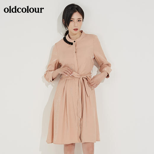 oldcolour春秋季新款圆领收腰收腰显瘦时尚纯色连衣裙GL32103820J 商品图2