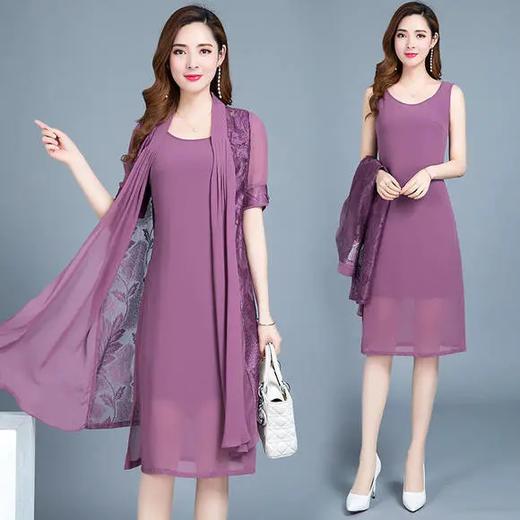 PDD-QM200805新款时尚优雅气质中长款雪纺连衣裙两件套 商品图0