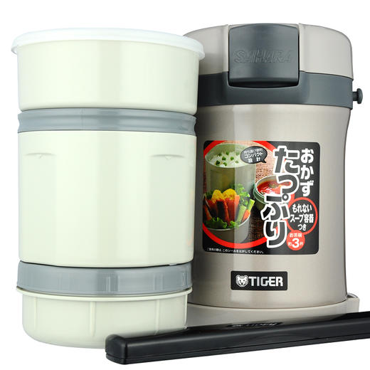 日本虎牌Tiger保温便当盒日式304不锈钢双层保温饭盒3层分格1.7L 商品图3