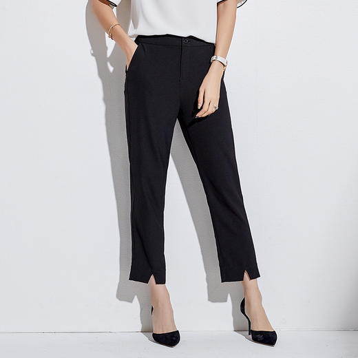 休闲ol九分薄款小脚裤 裤脚开叉 百搭经典款