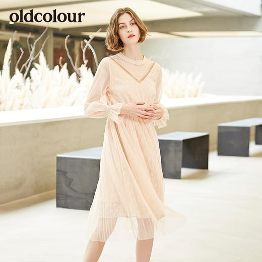 oldcolour秋季新款时尚圆领大摆显高显瘦连衣裙女 商品图0