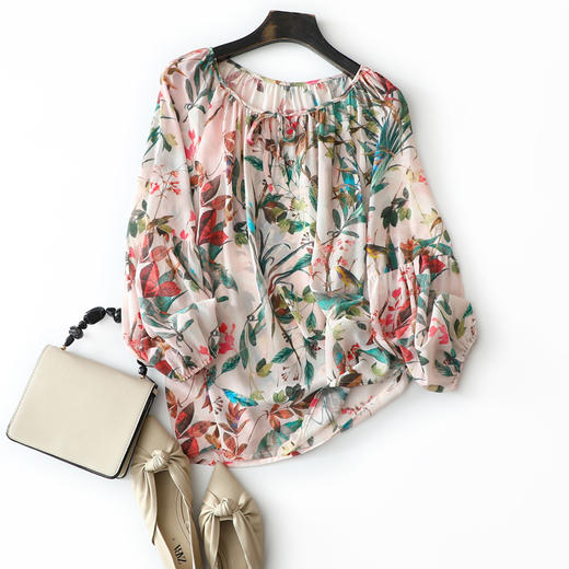 CS-YD-20202度假不可缺系列！系带印花气质真丝衬衫上衣 商品图0