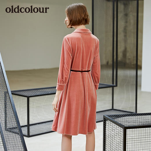 oldcolour欧珂秋装新品纯色V领长袖连衣裙 商品图3