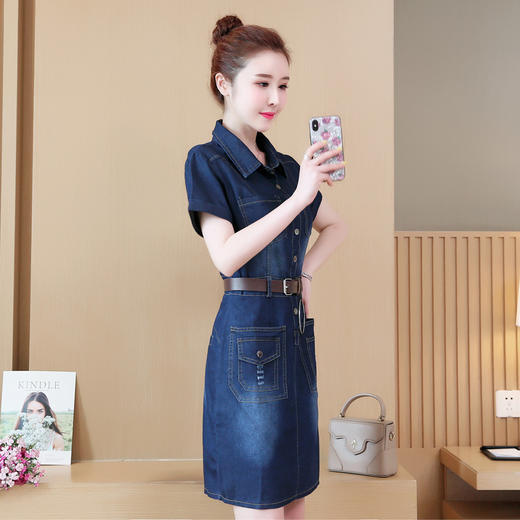 HT-852新款女装短袖牛仔连衣裙中裙韩版气质包臀裙ZXH 商品图2