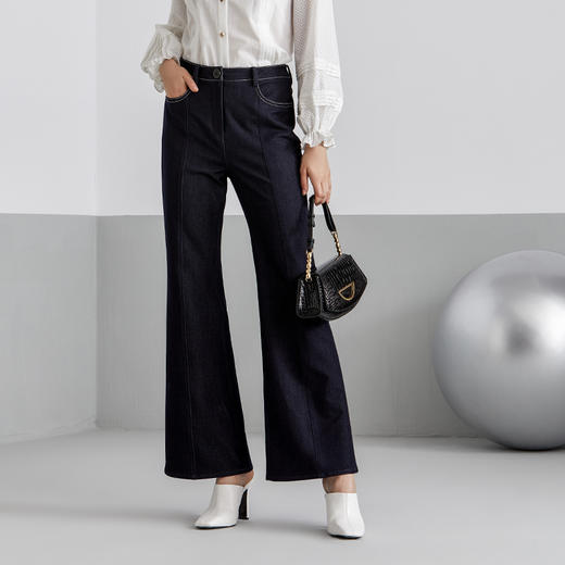 EITIE爱特爱冬季新款时尚气质通勤显瘦百搭修身微喇长裤女裤6305002 商品图0