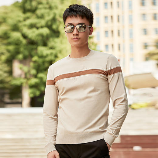 圣得西圆领套头长袖T恤男2020秋季新款撞色条纹卫衣2052047502 商品图2