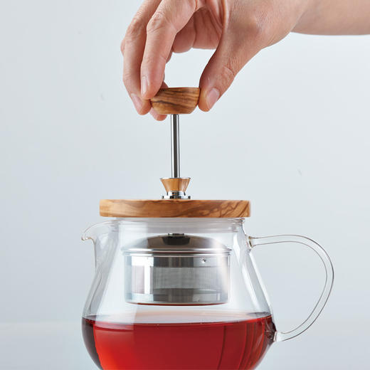 【HARIO】家用耐热玻璃带过滤网泡茶壶 橄榄木盖花茶壶TEO 商品图1