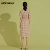 oldcolour秋季V领短袖显瘦格子中长款连衣裙全棉复古田园风裙子BM31101008 商品缩略图1