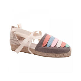 西班牙原产手工制作时尚轻便超舒适绑带款女士草编鞋花色/灰色