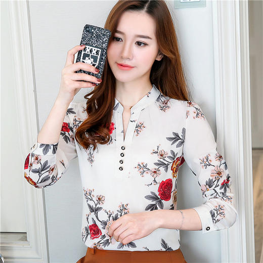 FFM-9048碎花韩版宽松衬衫长袖印花小衫 商品图3