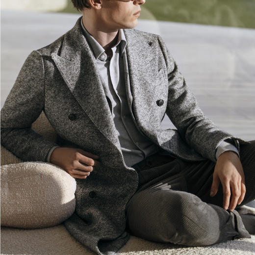 Stylbiella 羊驼绒羊毛蚕丝马海毛灰色切斯菲尔德大衣 商品图0