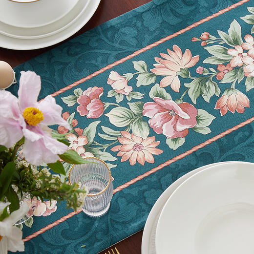 绿色桌旗茶几旗复古大花桌旗 商品图2