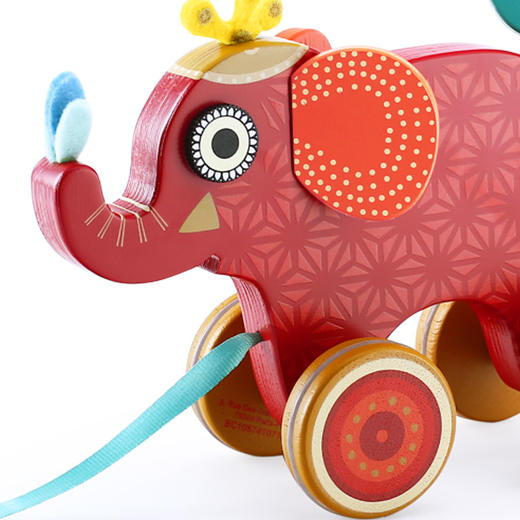 DJECO学步拖拉玩具木制拖拉小车拉拉小车英迪（背着小鸟出游的大象）） 商品图2
