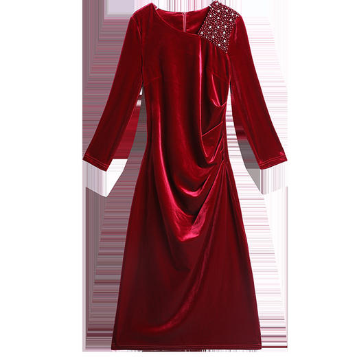 SL-Q5356新款时尚优雅气质修身显瘦金丝绒重工钉珠礼服裙TZF 商品图4