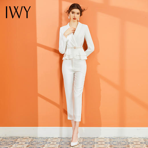 IWY/白色长袖西装长裤套装CP936 商品图0