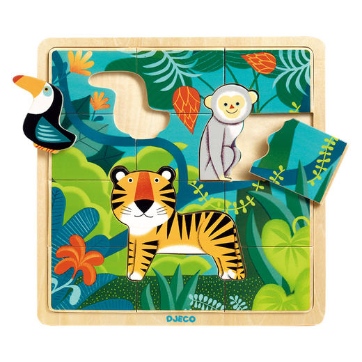 djeco幼儿15片动物木质大块拼图嵌入式拼板儿童益智智力玩具2-3岁 商品图5