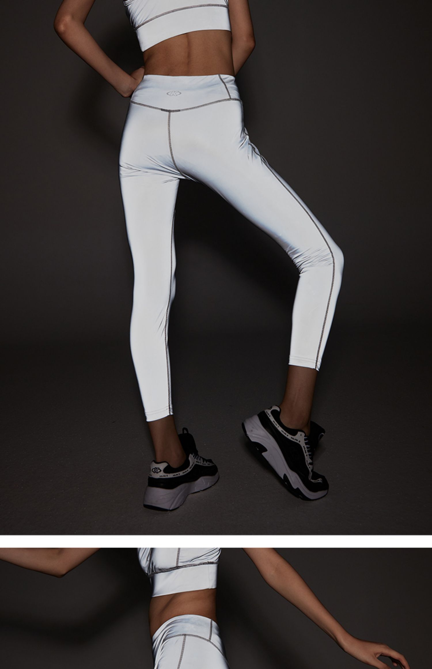 kelme卡尔美秋冬新款反光弹力紧身裤女健身运动长裤跑步瑜伽裤