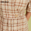 oldcolour秋季V领短袖显瘦格子中长款连衣裙全棉复古田园风裙子BM31101008 商品缩略图2
