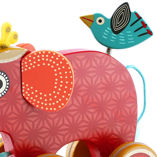 DJECO学步拖拉玩具木制拖拉小车拉拉小车英迪（背着小鸟出游的大象）） 商品图3