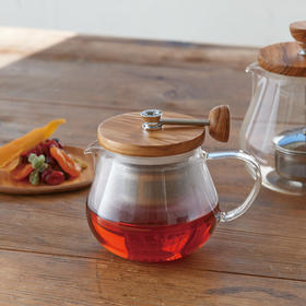 【HARIO】家用耐热玻璃带过滤网泡茶壶 橄榄木盖花茶壶TEO