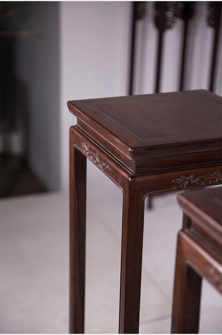 清 红木螭龙纹花几(一对) - 明清家具研习社