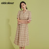 oldcolour秋季V领短袖显瘦格子中长款连衣裙全棉复古田园风裙子BM31101008 商品缩略图3