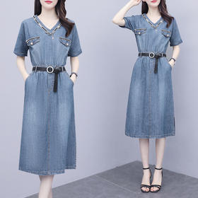AHM  yyh7005时尚牛仔连衣裙女中长款