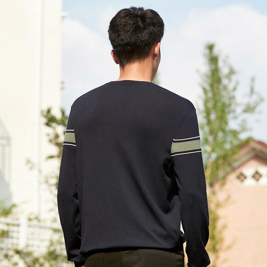 圣得西圆领套头长袖T恤男2020秋季新款撞色条纹卫衣2052047502 商品图4