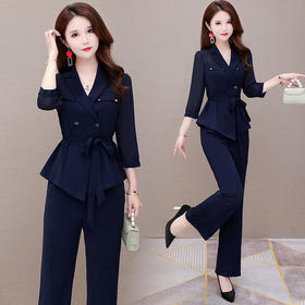 YW-YSME20162气质优雅，修身七分袖雪纺衫+休闲阔腿裤两件套