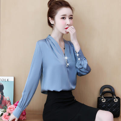 YH-2020秋装新款韩版气质V领雪纺衫上衣 商品图0