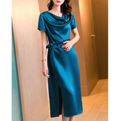 HT-BH-456-6623高级感三醋酸真丝缎面连衣裙女夏2020新款收腰显瘦名媛气质女神范 商品图1