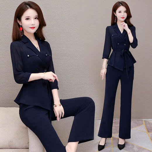 YW-YSME20162气质优雅，修身七分袖雪纺衫+休闲阔腿裤两件套 商品图3