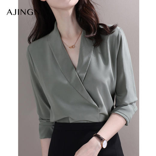 【限时五折】新款优雅时髦西装领V领长袖衬衫+半裙鱼尾裙职场两件套A25X202332 商品图1