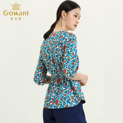乔万尼夏季真丝衬衫设计感小众七分袖印花上衣女ES2C112 商品图4