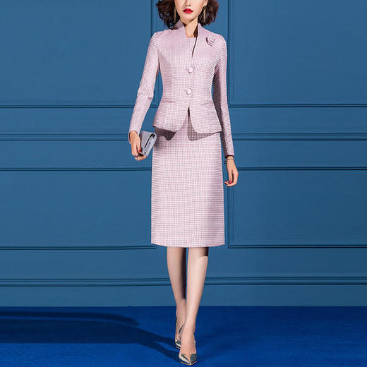 SSGS-J448新款职业OL洋气显瘦格子短外套裙子两件套 商品图1