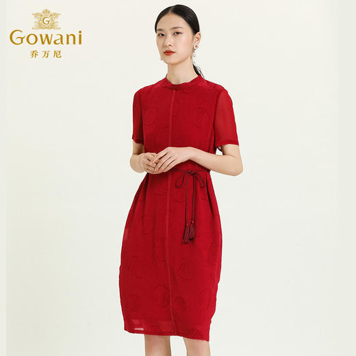 乔万尼圈圈剪花真丝乔其连衣裙女桑蚕丝中长裙ES2E125 商品图1