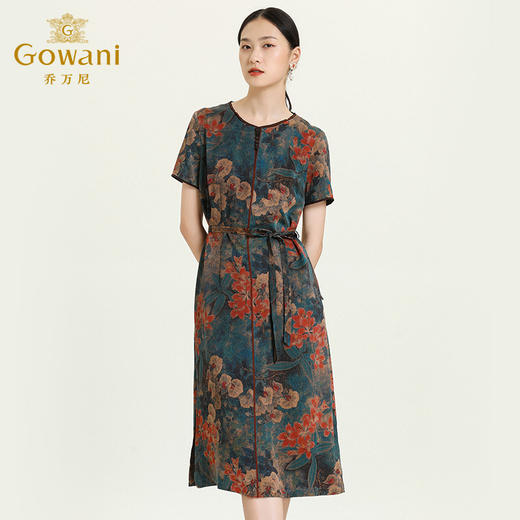 【香云纱】乔万尼真丝连衣裙女夏季复古印花气质显瘦桑蚕丝长裙ES2E102 商品图1