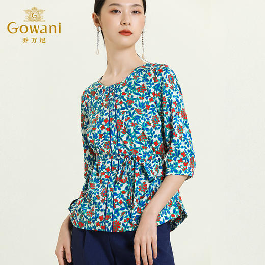 乔万尼夏季真丝衬衫设计感小众七分袖印花上衣女ES2C112 商品图3