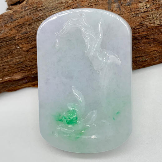 派瑞翡翠 翡翠佛手莲花牌 糯种 飘花 商品图3