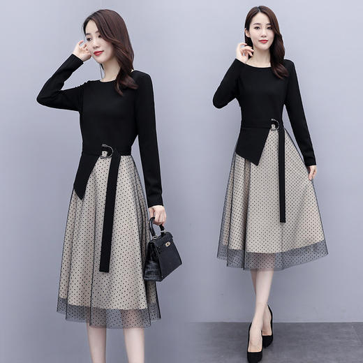 WZNH-YUSHIYA20316新款时尚气质网纱拼接圆点针织连衣裙 商品图3