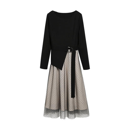 WZNH-YUSHIYA20316新款时尚气质网纱拼接圆点针织连衣裙 商品图1