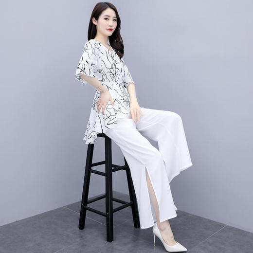WZNH-YKSL6009新款大码显瘦女神范阔腿裤套装女时尚气质两件套 商品图3