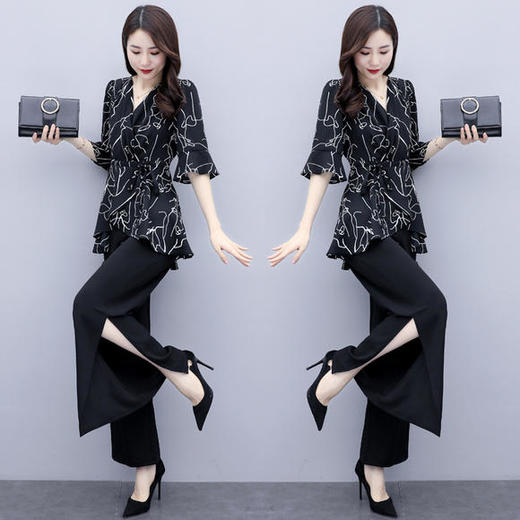 WZNH-YKSL6009新款大码显瘦女神范阔腿裤套装女时尚气质两件套 商品图2