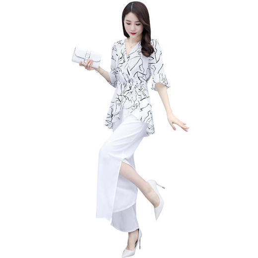 WZNH-YKSL6009新款大码显瘦女神范阔腿裤套装女时尚气质两件套 商品图4