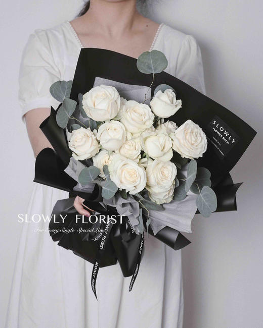 留白-白玫瑰花束 商品图3
